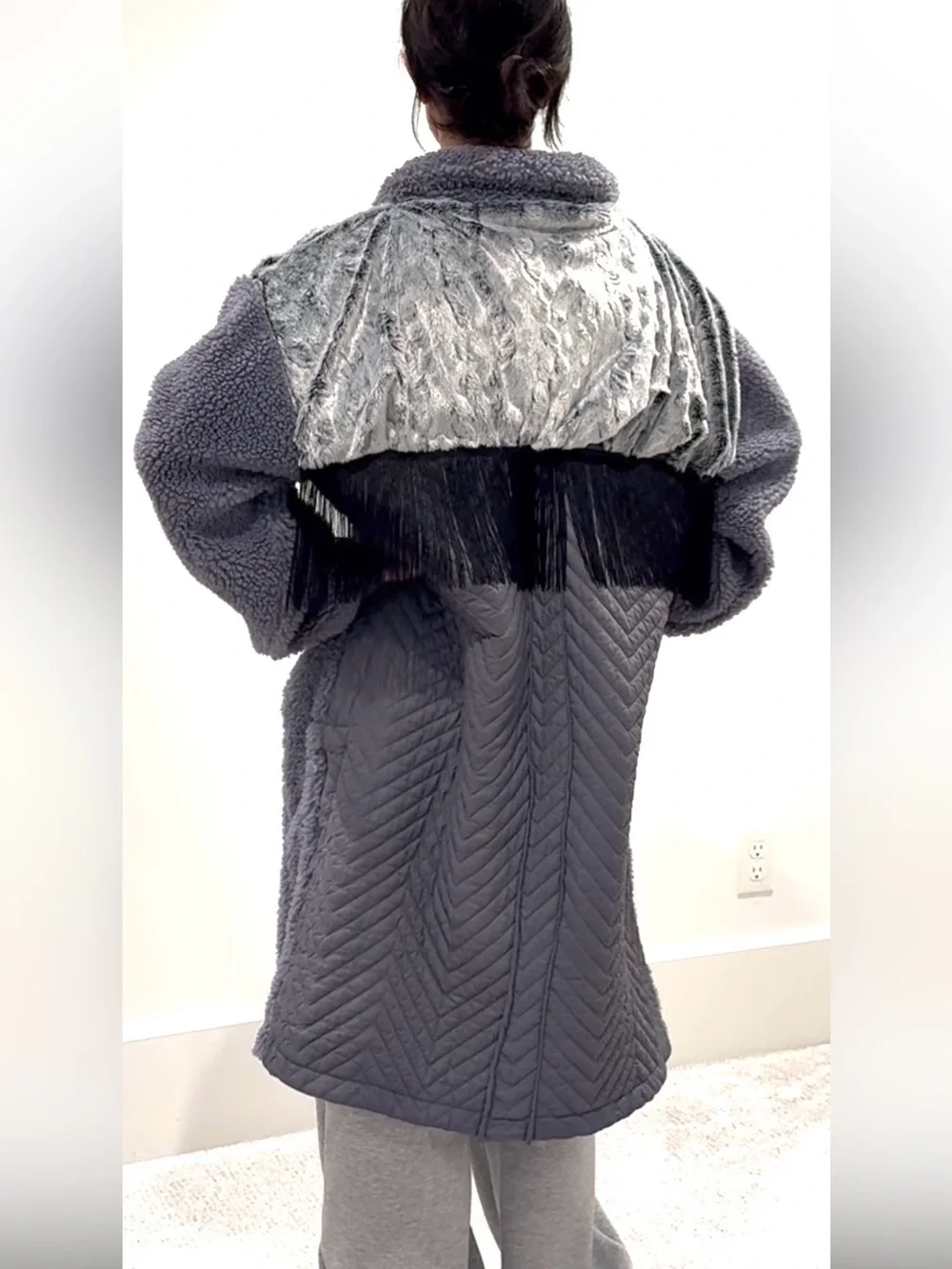 Free People style fleece long line jacket